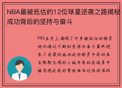 NBA最被低估的12位球星逆袭之路揭秘成功背后的坚持与奋斗